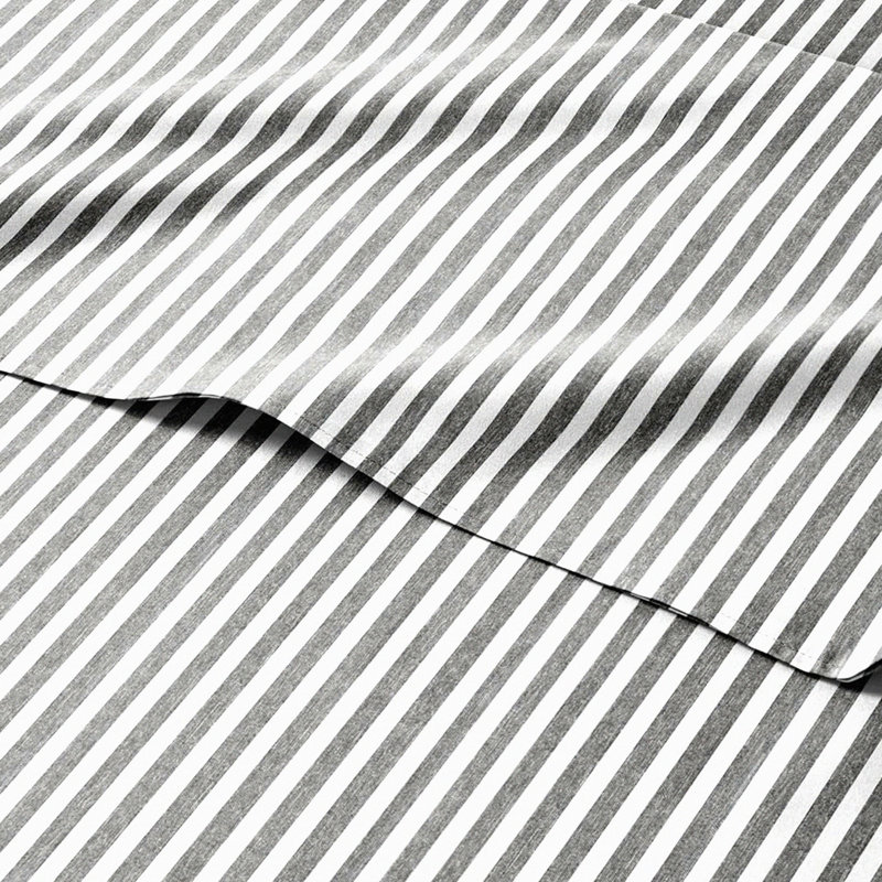 CoolBreeze Comfort 3-Piece Sheet Set - Hotel Luxury Twin Size Sheets. Breathable, Soft, Wrinkle-Free Grey Stripes with Deep Pockets. Oeko-Tex Certified.