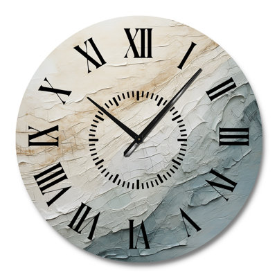 Minimalism Beige And Grey Wave Horizon I - Coastal Minimalism Black Face Wall Clock