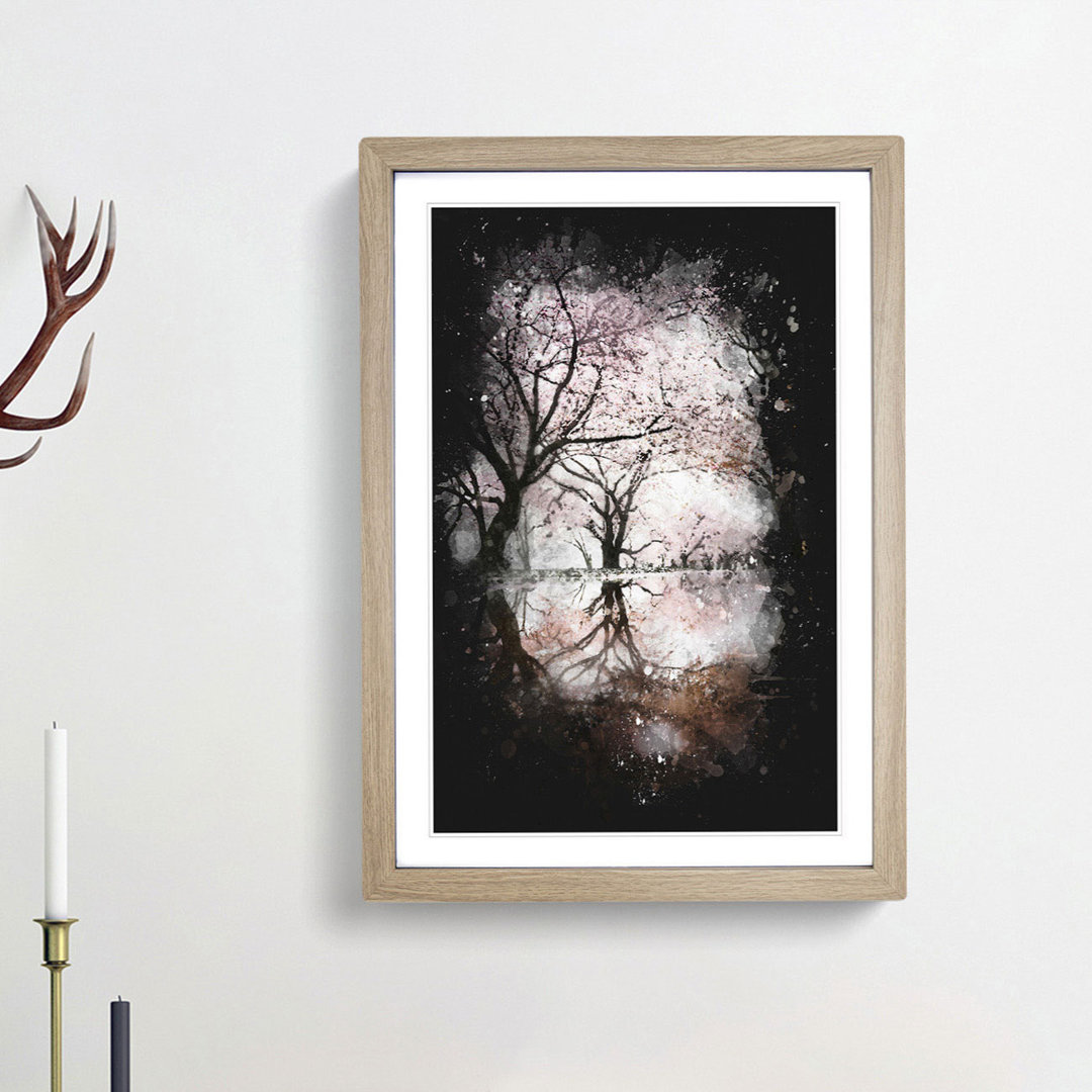 Reflection Of The Pink Blossom Trees Paint Splash - Print