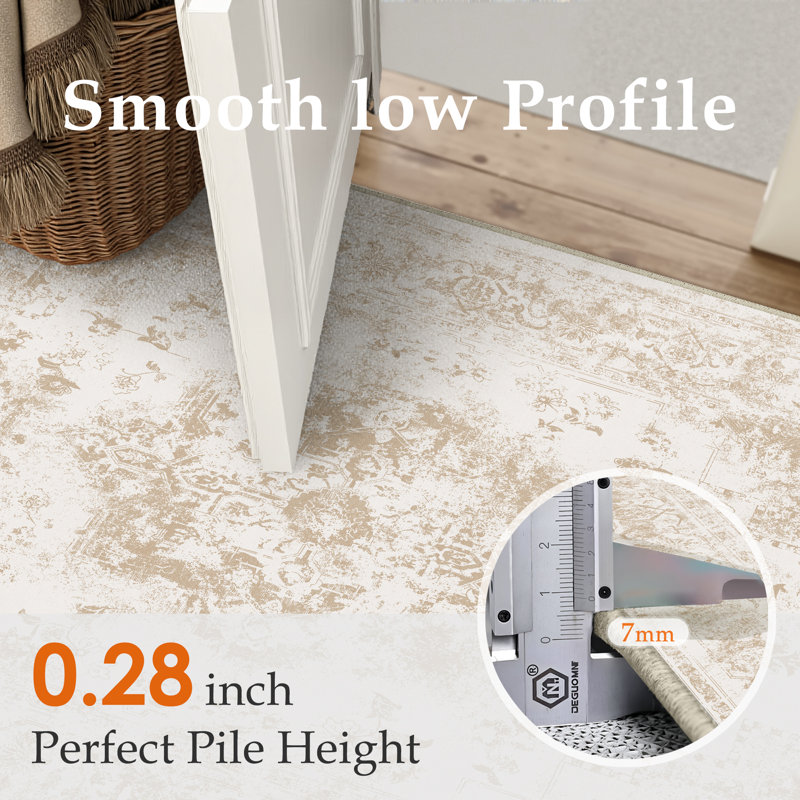 Tapis beige élégant et moderne tissé à la machine, Rectangle 6 pi x 9 pi