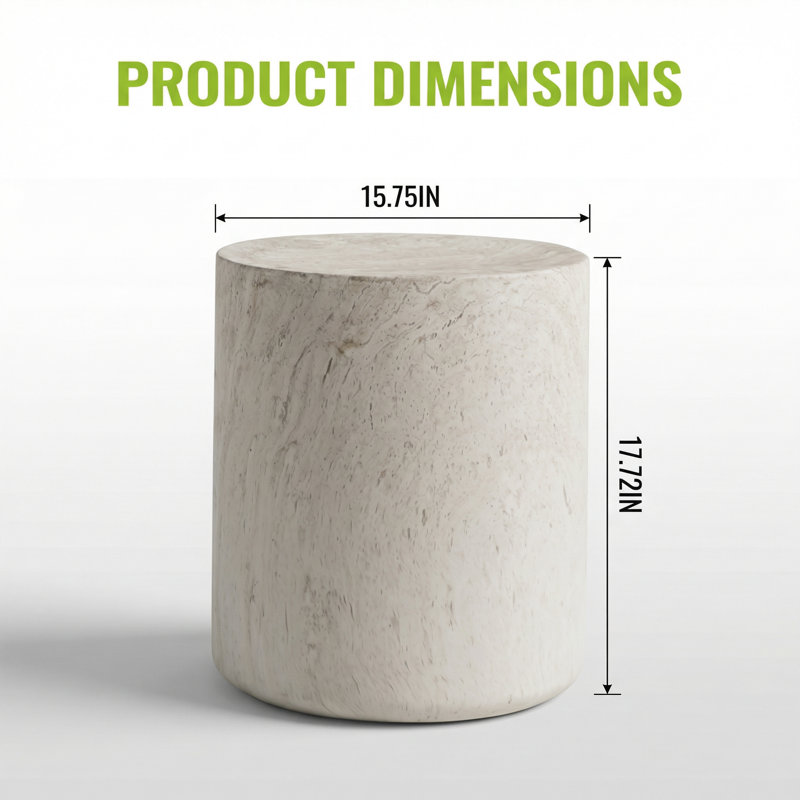 Table d'appoint ronde cylindrique en oxyde de magnésium de 15,75 pouces de diamètre avec table de bout durable