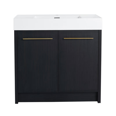 Bathroom Vanity With Resin Sink And Smooth Closing Door - 36 Inch Freestanding Black Chestnut 36" Cabinet Streamlined Unit