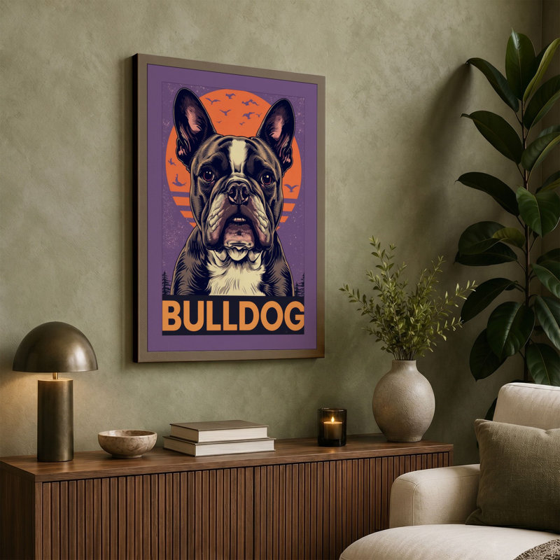Bulldog with Sun Modern - Wrapped Canvas, 36x24 - 91.4 x 61.0 cm, Ochre Border