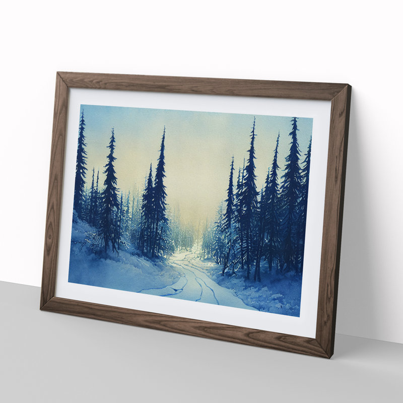 Pine Tree Winter Forest Vol.1 1 Piece Single Picture Frame Wall Art, 25cm H x 34cm W x 2cm D, Walnut Framed