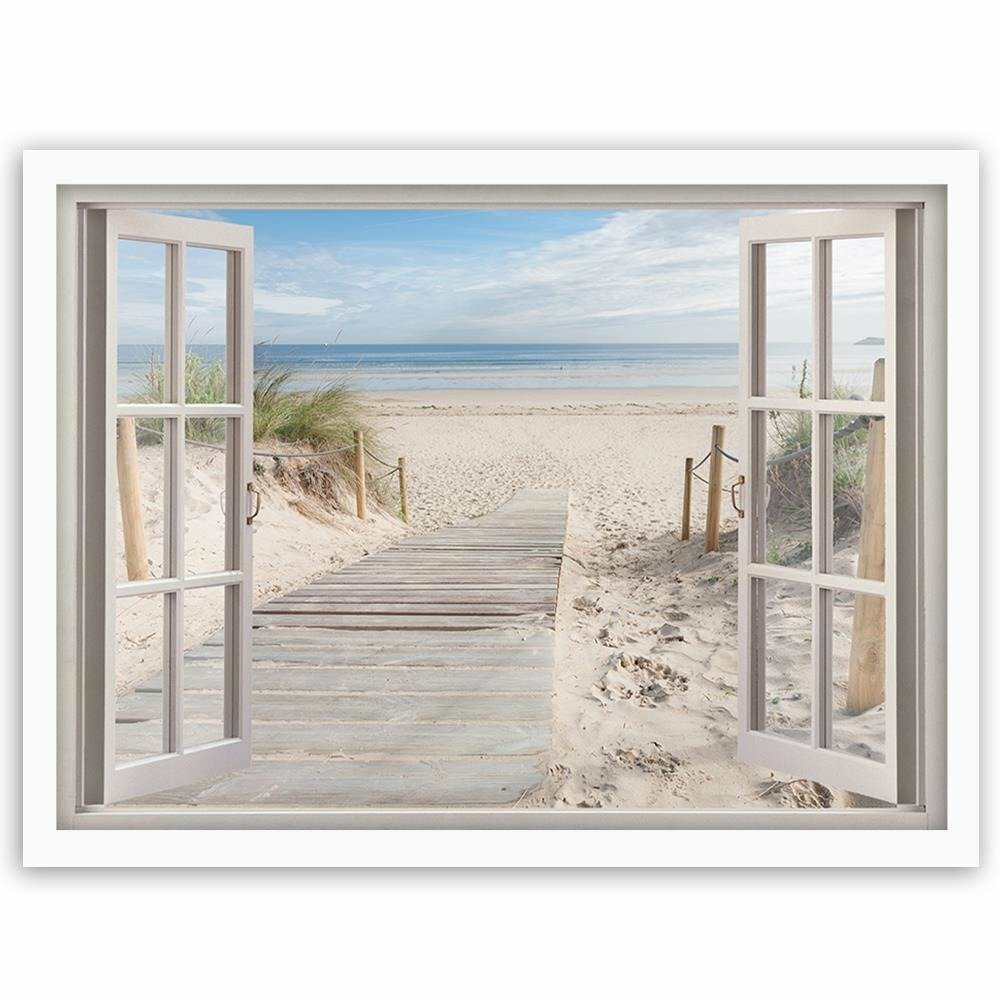 Gerahmter Grafikdruck Fenster zum Strand