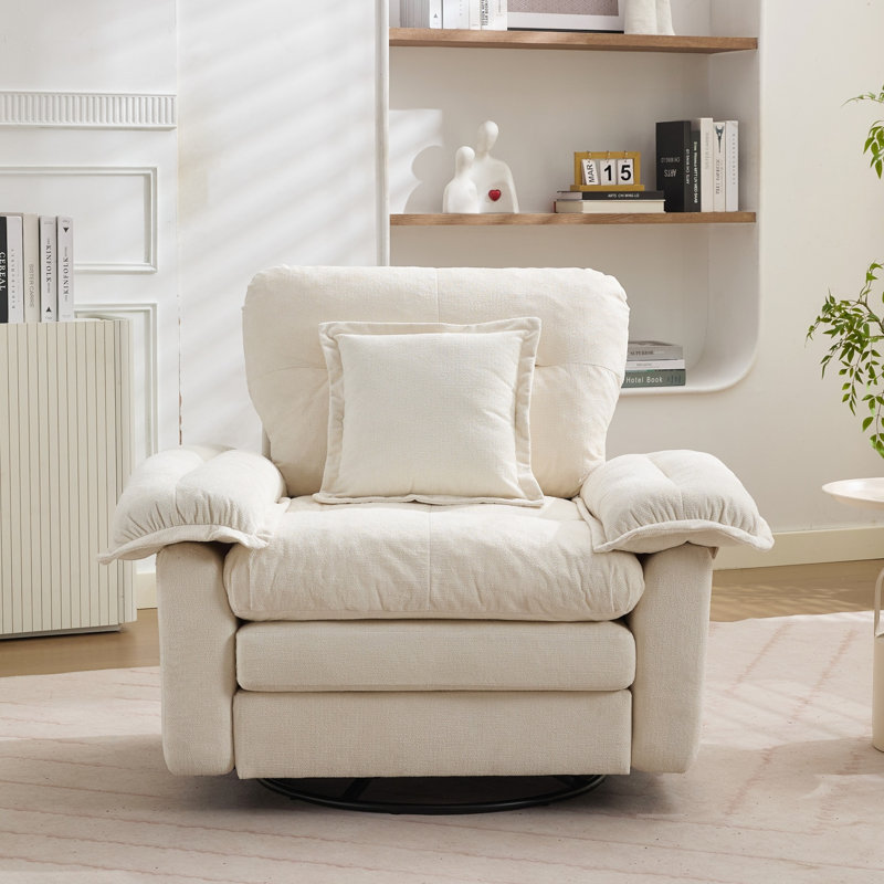 360° Swivel Chenille Accent Chair Upholstered Single Sofa With Throw Pillow, Beige
