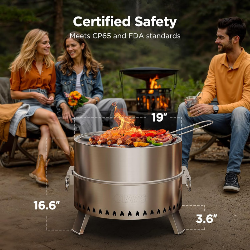 Stainless Steel Portable Smokeless Fire Pit with Grill Rack