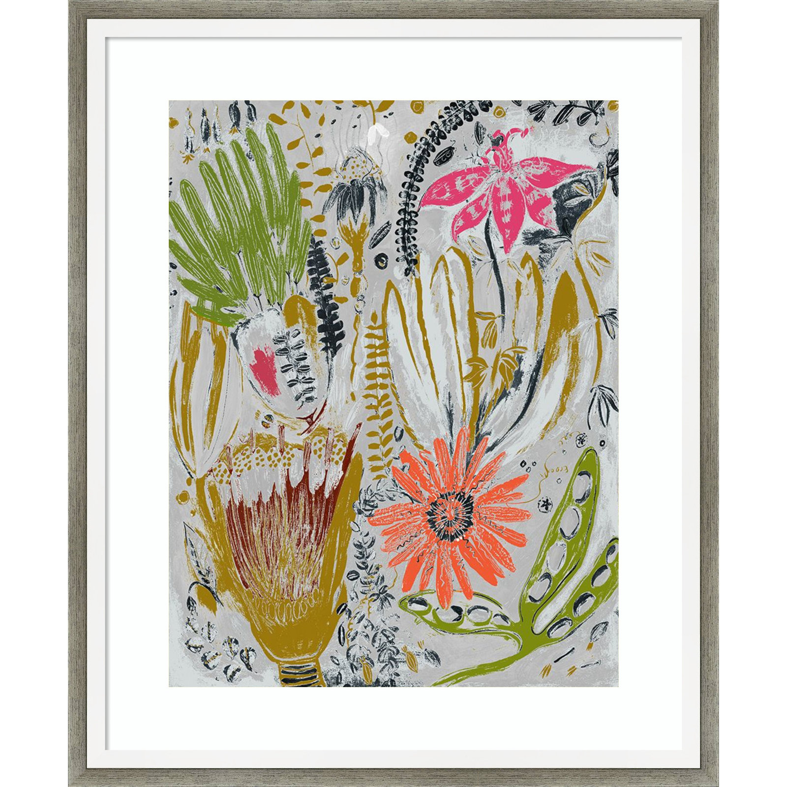 Tropical Blooms by Maya Woods, Gray, 14" W x 17" H