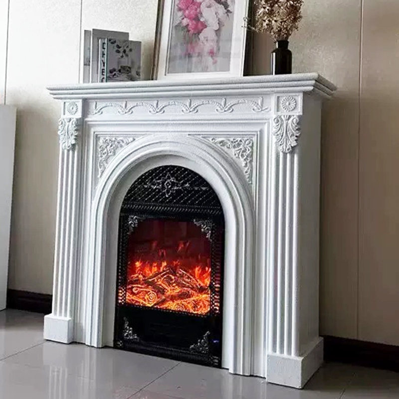 Foyer électrique blanc en bois massif, H 41,73 po x l 47,24 po x P 10,24 po