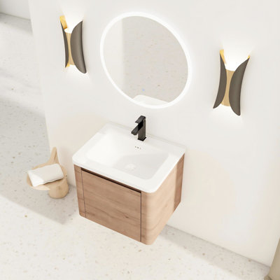 24-Inch Bathroom Vanity With White Ceramic Sink, 1 Soft-Close Door, And Plywood For Performance 24'' Modern 45 Hidden Handles, Base, Ideal Space Installation