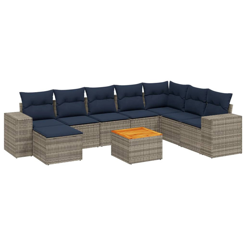  Ensemble de canapé de patio 9 pièces avec coussins en rotin de polyester gris