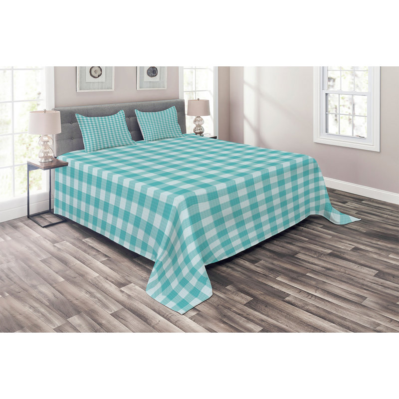 Farmhouse / Country Polyester Plaid Coverlet, King Bedspread + 2 Shams