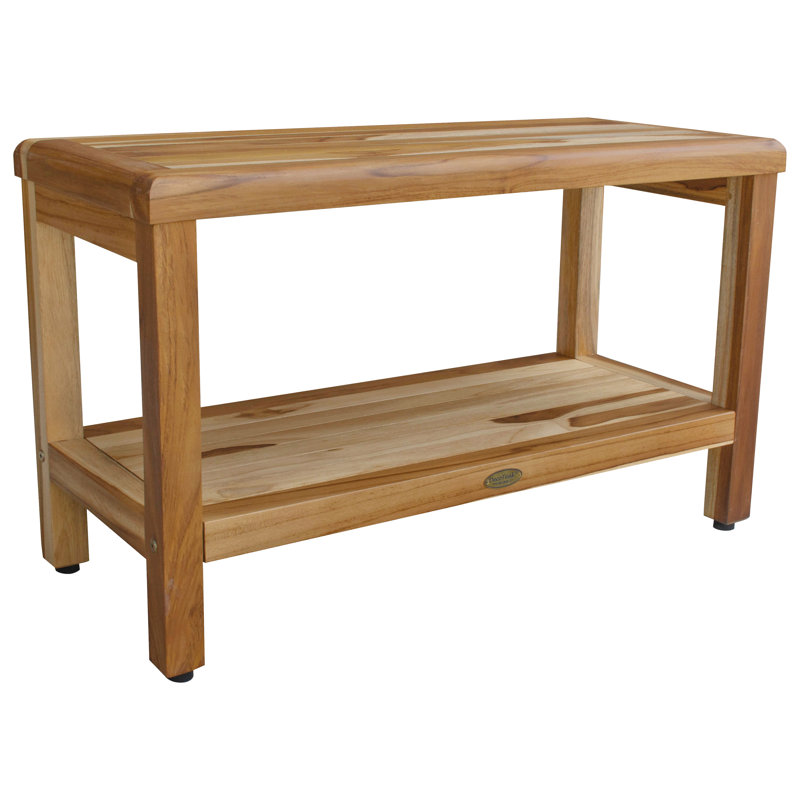 Eleganto 30" Natural Teak Shower Bench with Shelf