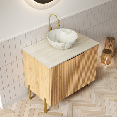Meuble-lavabo simple avec plateau en pierre frittée