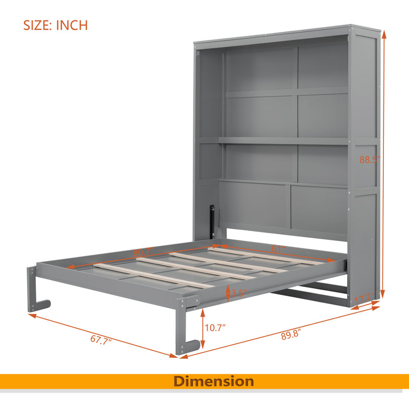Grand lit escamotable mural avec tablettes