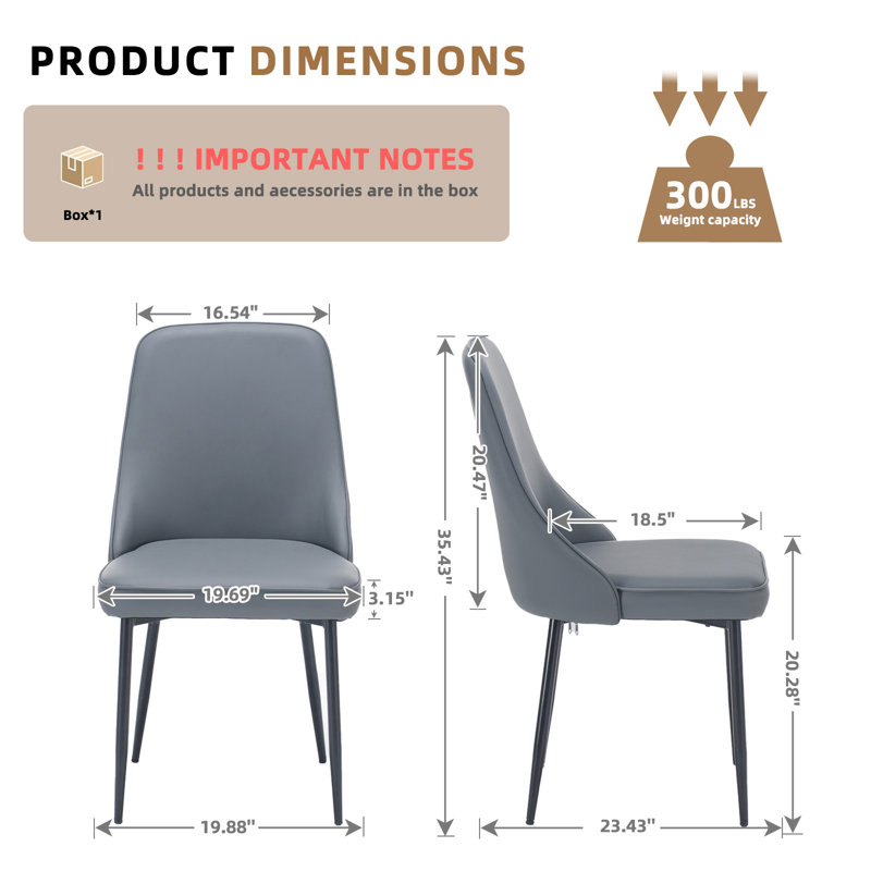 Faux Leather Upholstered Dining Chairs With Steel Legs(Set Of 2), Gray, 2