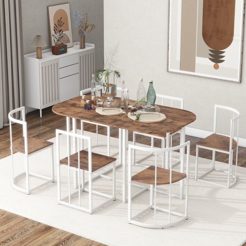 Ensemble de table de salle à manger, 55 pouces, pour 6 personnes, blanc