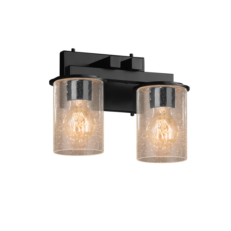 Éclairage pour meuble-lavabo 2 lumières Aimur, Noir mat, Verre blanc opalin