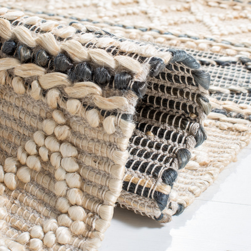 Clairvaux Natural Fiber Flat Weave Jute/Cotton Geometric Rug in Natural/Gray, Square 6'