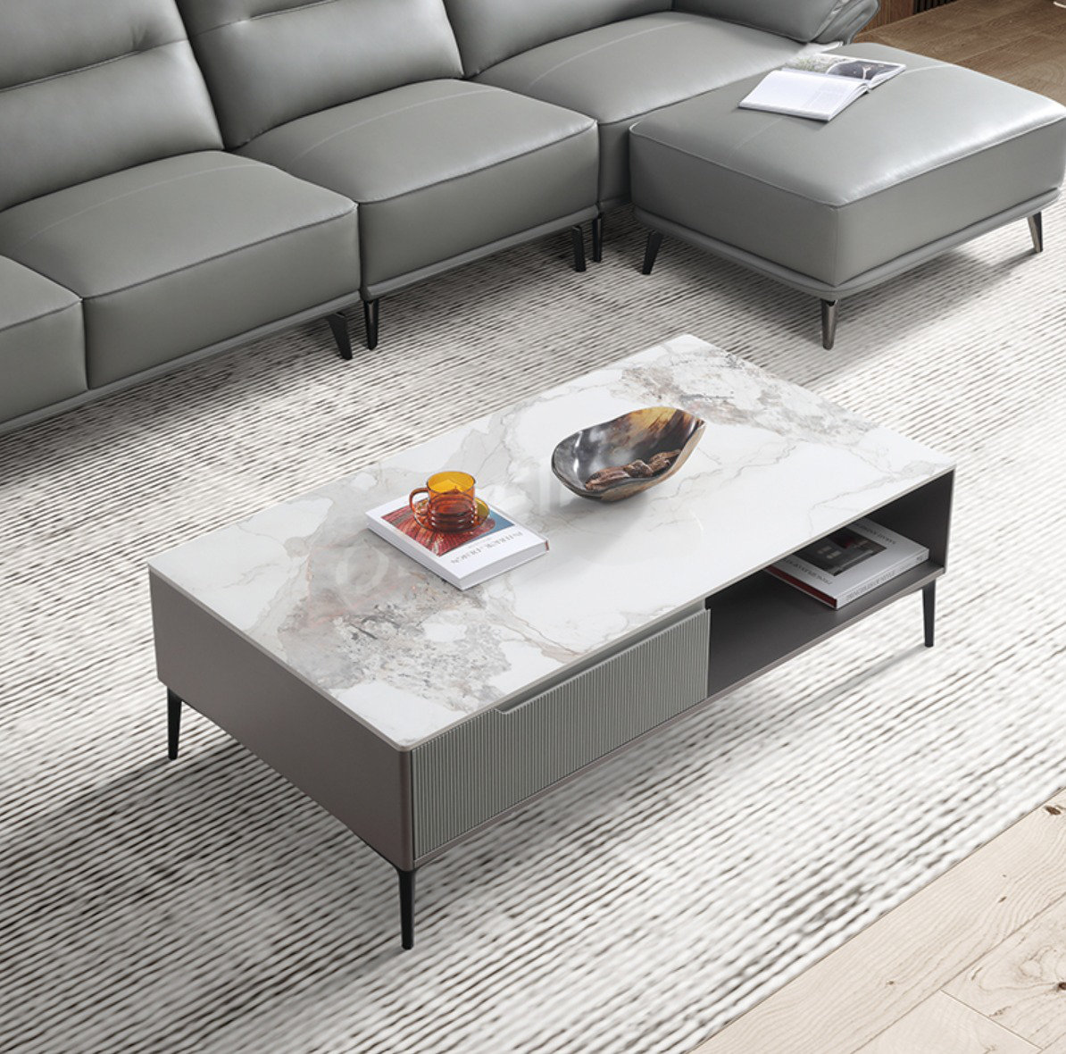 Latitude Run® Bruce 47-IN Rectangle Coffee Table With Stone Top ...