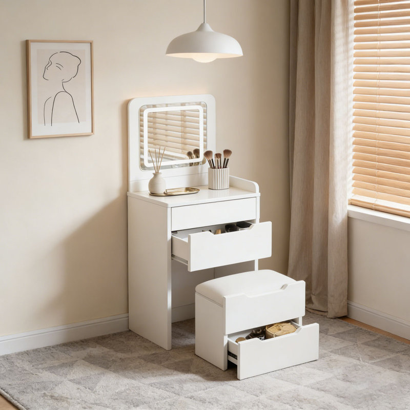 Ensemble de meuble-lavabo 3 en 1 avec miroir et plateau de maquillage, Blanc
