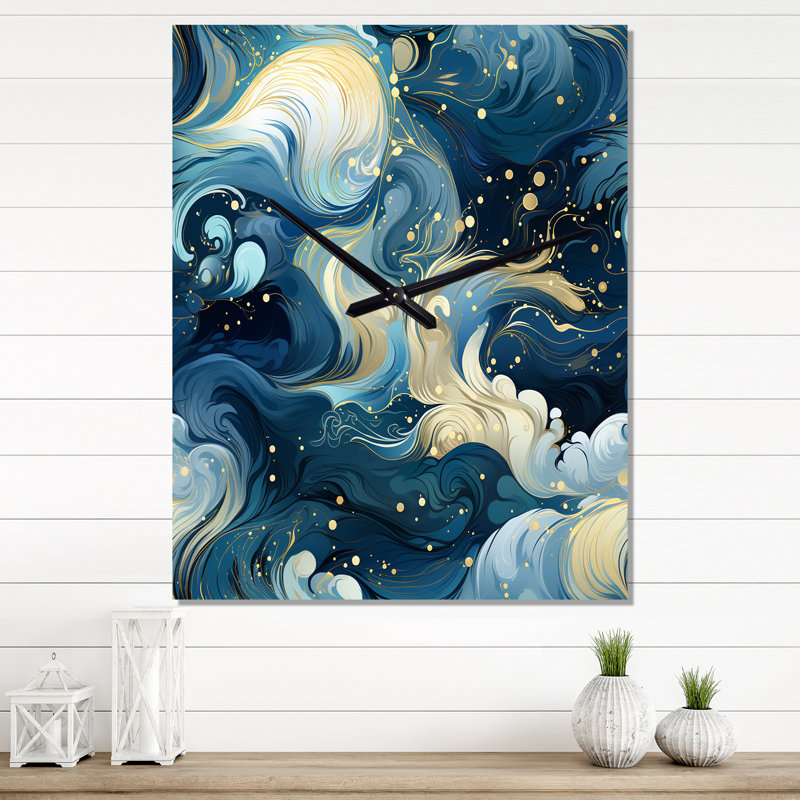 Horloge murale moderne Cosmic Marble Elegant Whirls I - Glam, Grand