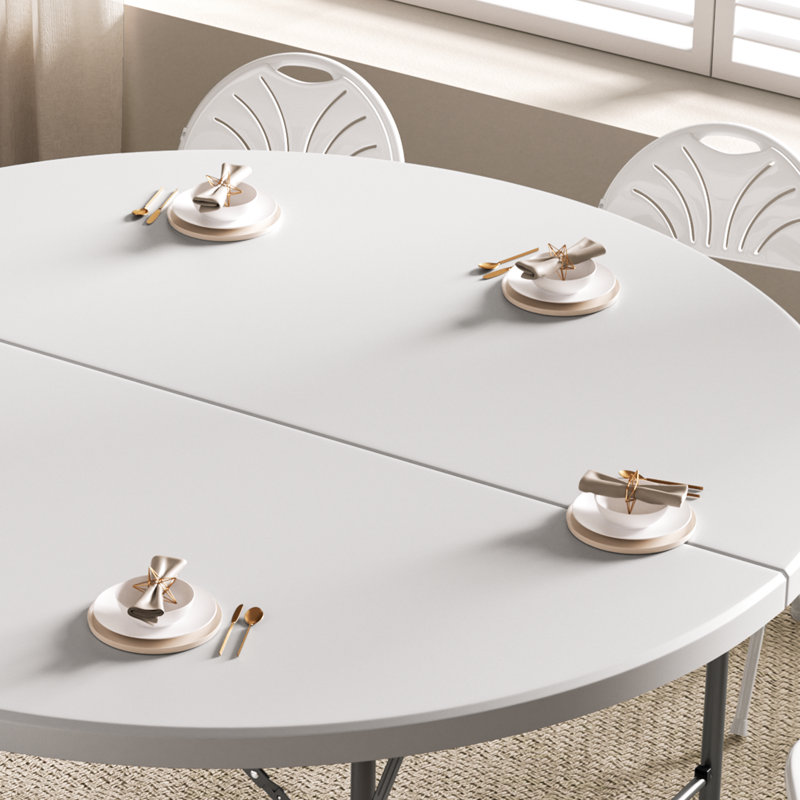 Table pliante ronde en plastique, table de banquet de fête pliable portative pour camping pique-nique en plein air, Blanc