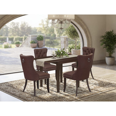 698939AF70324C7ABF9C64834A55CC05 5 Piece Dining Table Set Includes a Rectangle Wooden Table with Removable leaf and 4 Chairs, Mahogany
