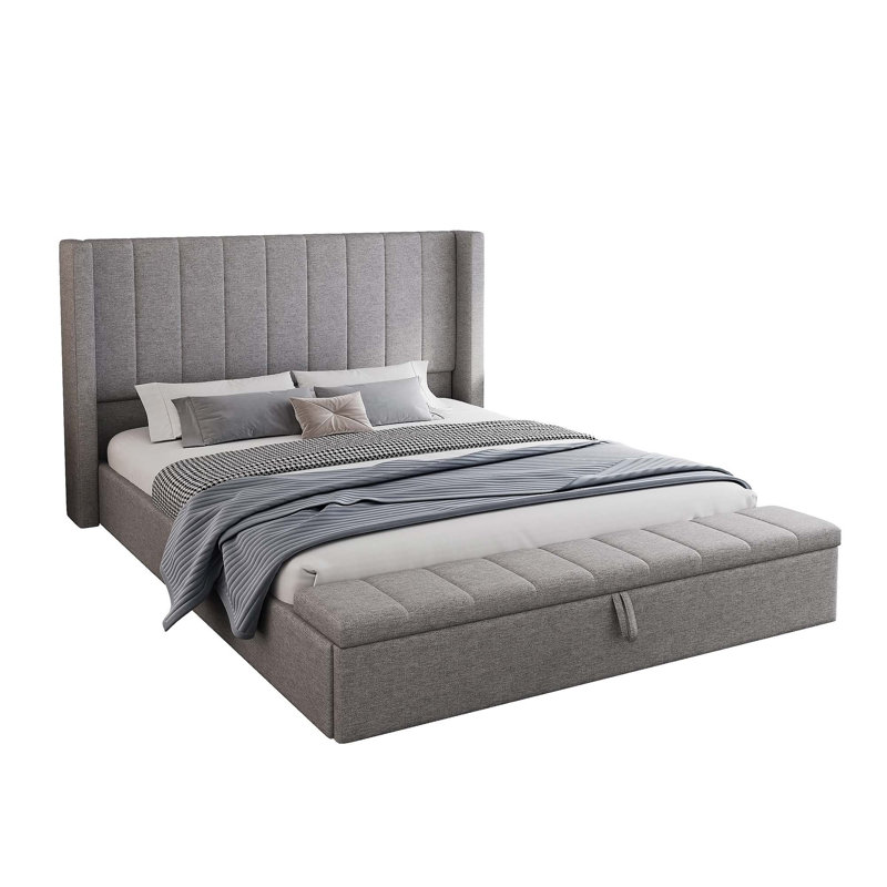 Grand lit plateforme tapissier avec rangement Tevyn