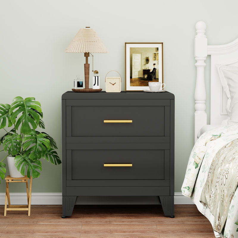 Metal Black 5 Drawer Nightstand, Black