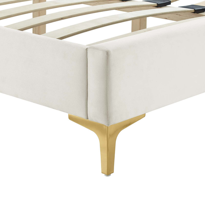 Lit plateforme en velours Leah, Grand, Blanc