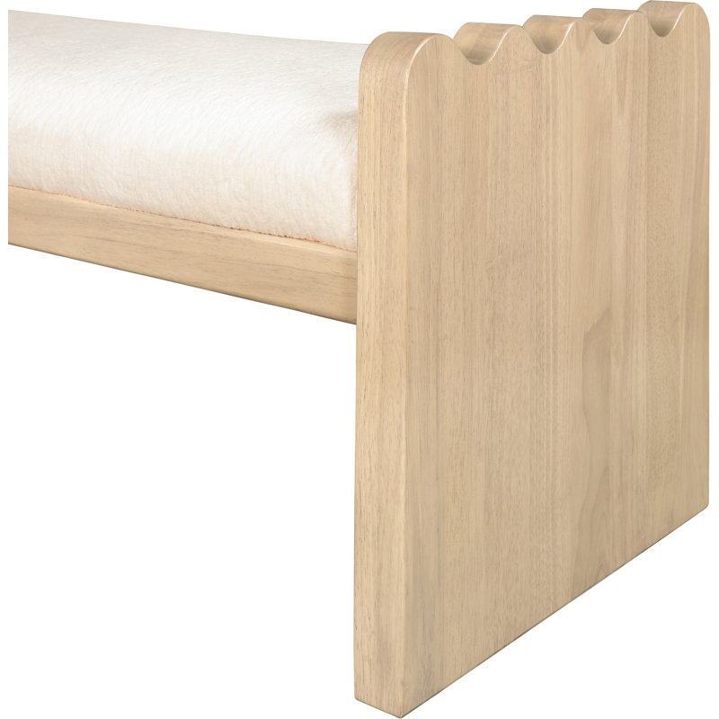 Daline Velour  Fabric Bench, Natural, Cream Velour Fur Fabric