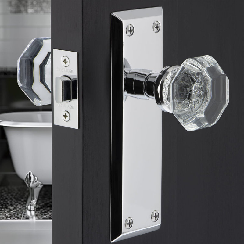 Plaque avec bouton de porte New York New York, Chrome brillant, 2 3/4 po