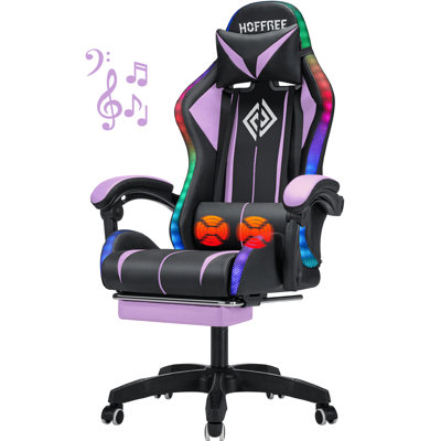Hoffree LED Ergonomic Gaming Chair with Bluetooth Speakers and Vibration Lumbar Pillow