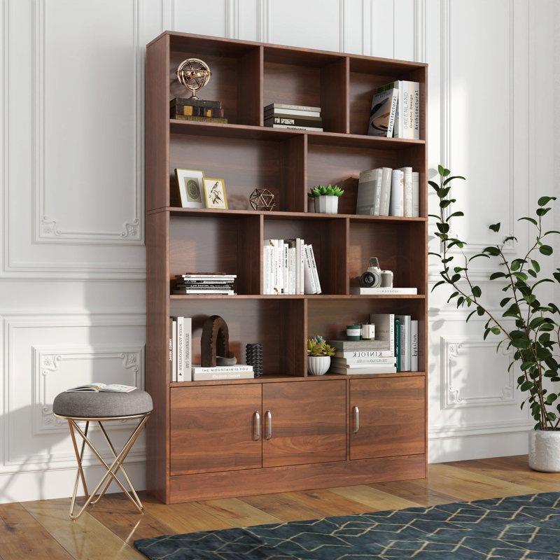 Bibliothèque de 70,87 po de hauteur avec 10 cubes et 3 portes, bibliothèque à 4 niveaux, bibliothèque ouverte avec armoire, rangement à cubes moderne