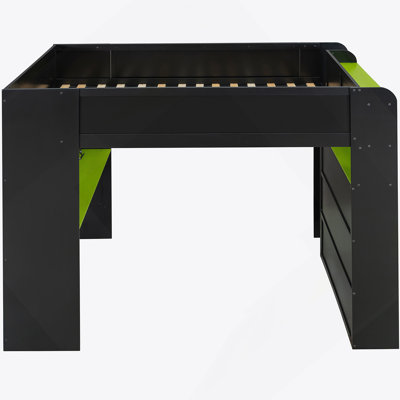 Full Size Kohlton Bunk Bed With Height-Adjustable Desk,Wardrobe,Ample Storage Space,And RGB Light, Green(OLD SKU:LT000266AAG)