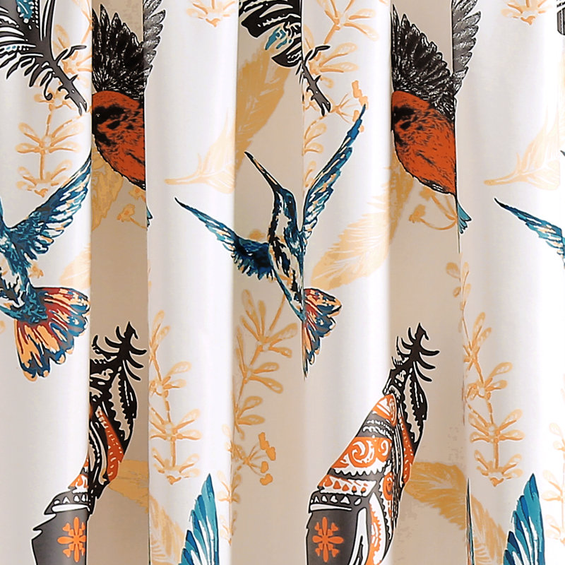 Bird Breeze Room Darkening Curtain Pair, Light Orange/Blue