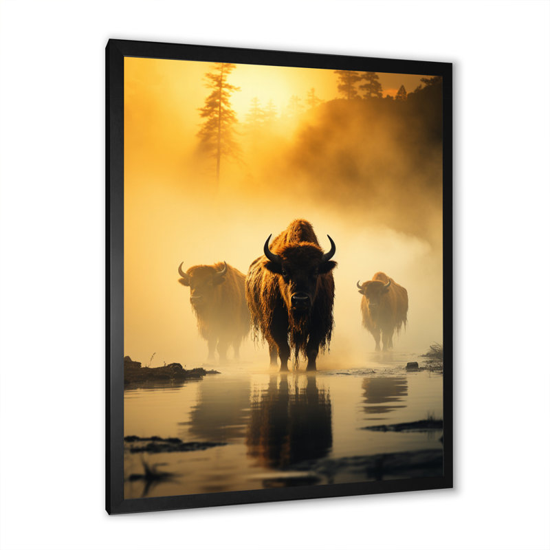 Décoration murale jaune et noir Buffalo Ethereal - animaux, Cadre simple noir, H 40 po x l 30 po x P 1,5 po