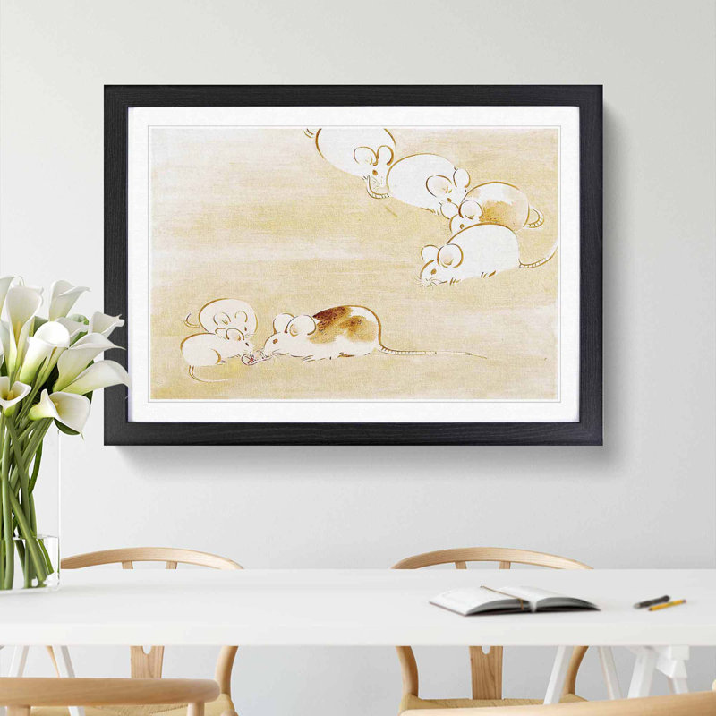 Mice by Shibata Zeshin - Framed Print, 36cm H x 48cm W x 2cm D, Black Framed