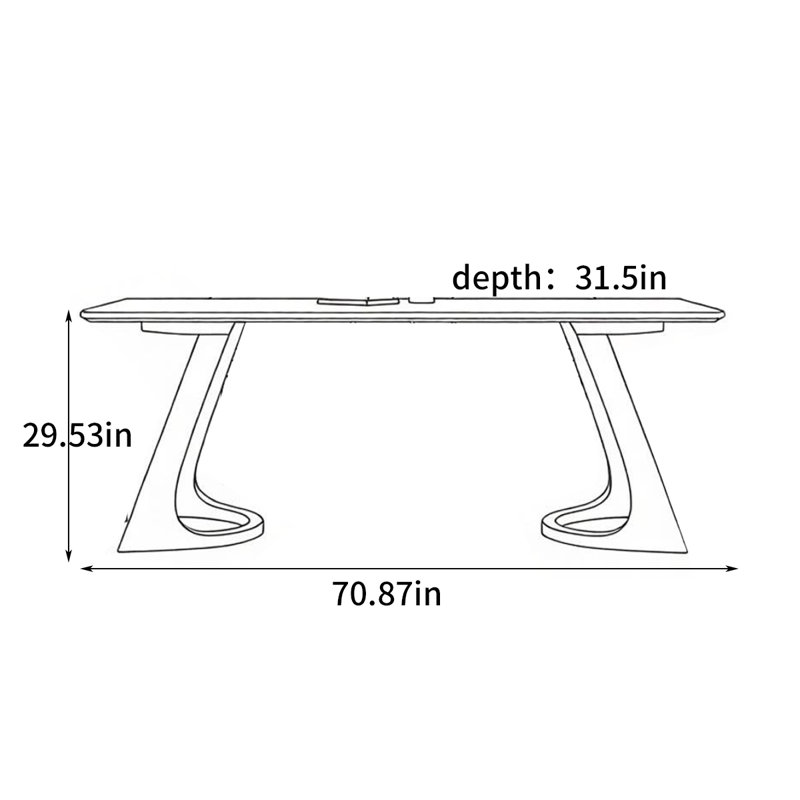 Minimalist rectangular dining table, 29.53"H x 70.87"L x 31.5"W