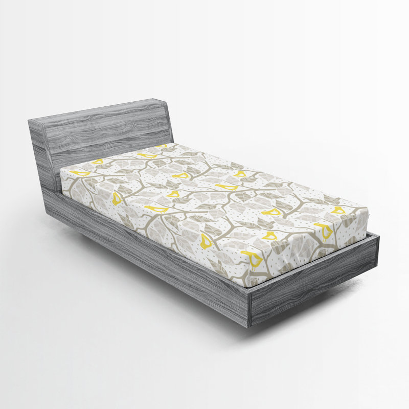 Ensemble de 2 draps-housses Ambesonne, Drap-housse de taille simple, Jaune, gris, blanc / floral