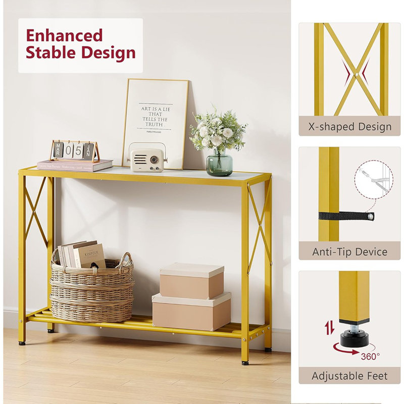Entryway Table, 2-tier Entry Way Console Entrance Table, 41.7”l Narrow Sofa Table With Shelves, Ideal For Hallway, Entryway, Living Room, Foyer, Corridor, And Office (gold & White)