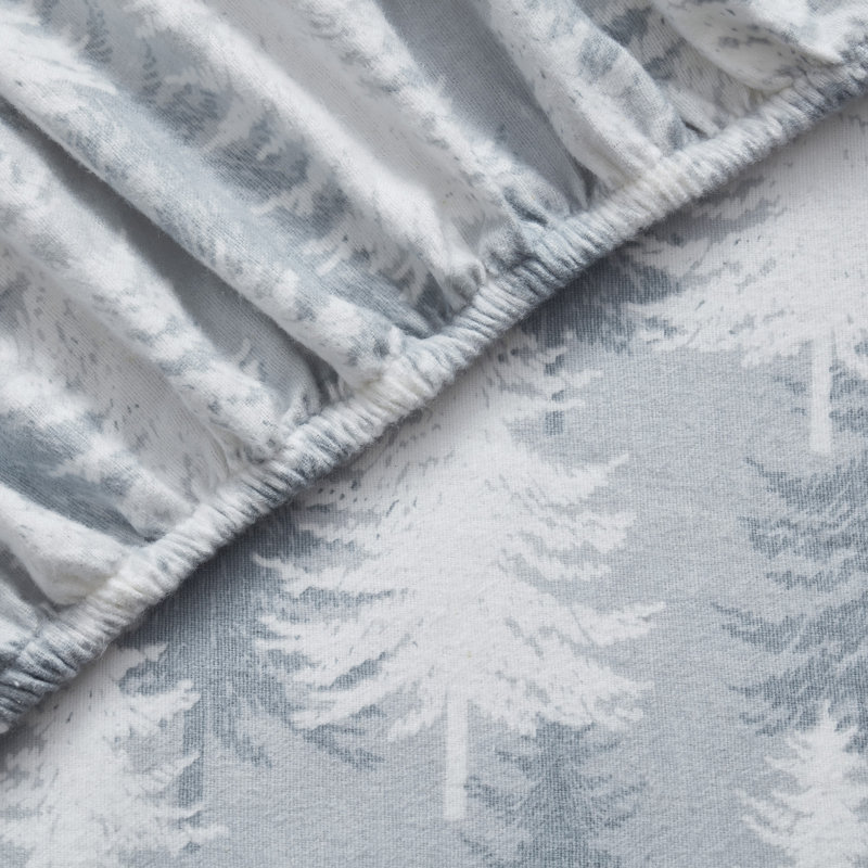 Tree 4-Piece Triple Brushed Cotton Flannel Bed Sheet Set, Queen Sheet Set + 1 Fitted Sheet + 2 Pillowcases