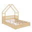 Wood Queen Size House Platform Bed With Guardrail And 2 Drawers-114355559