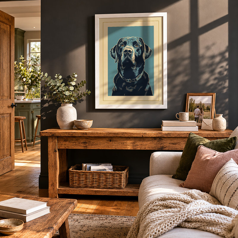Dignified Labrador Japandi - Framed Print, A2 - 59.4 x 42.0 cm, White