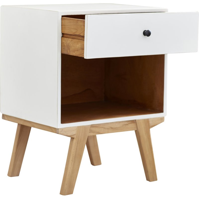50.8cm W Solid Wood Bedside Table, White