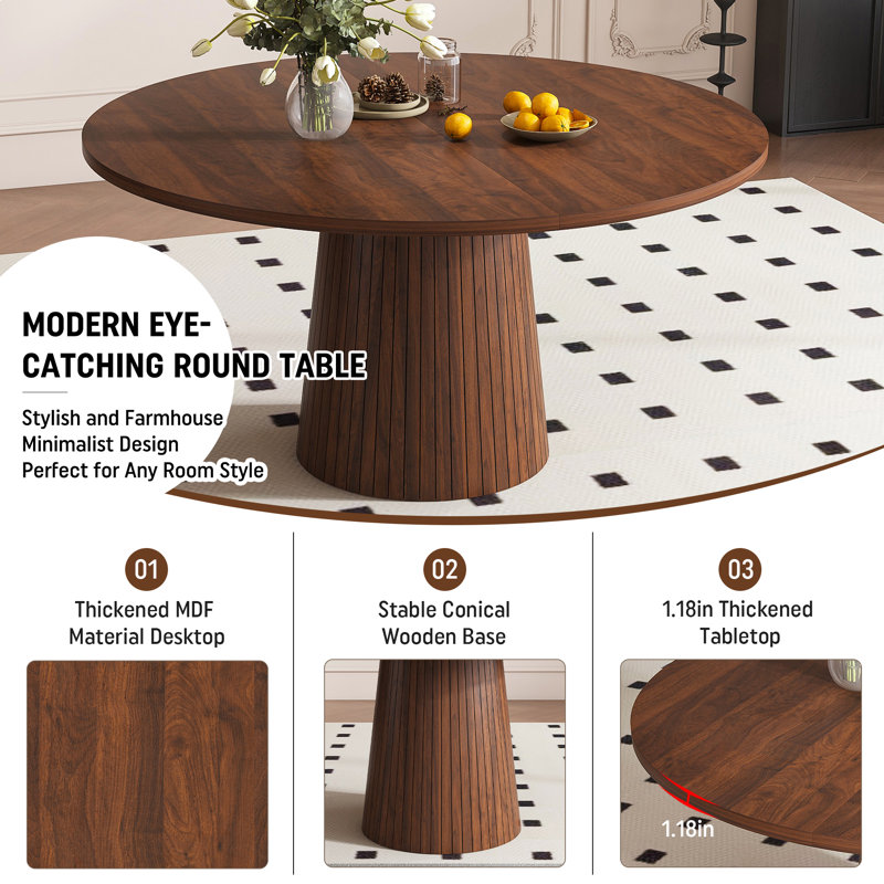 47" Round Dining Table Set For 4-6, Modern Kitchen Dining Set With Boucle Teddy Fleece Upholstered Chairs, Curved Backrest Wide Cushion, Easy Assembly Luxury Dining Furniture For Small Space, Apartment, Breakfast Nook