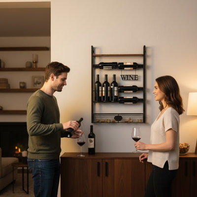 8 Bottle Wall Mounted Wine Bottle Rack Black