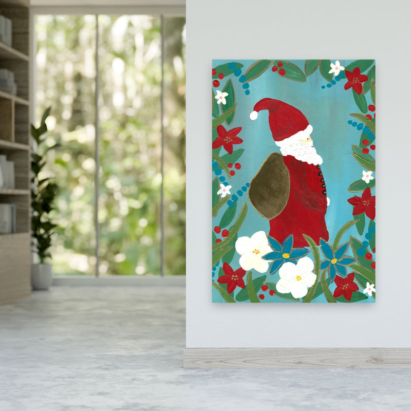 Whimsical Christmas Santa Traditional Whimsical Abstract Winter Flower Wall Art Print 1 Piece Wrapped Canvas Wall Art