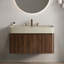 Meuble-lavabo flottant avec meuble-lavabo intégré à surface solide blanc brillant et grain de bois noyer-405133390